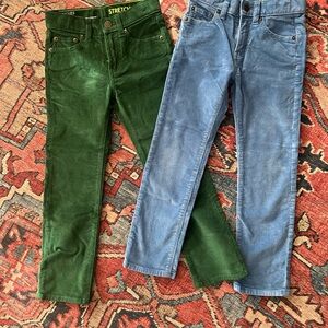 J Crew Cuts Boys’ Corduroy Pant in Stretch Fit Size 6- Two Pairs in Green & Blue